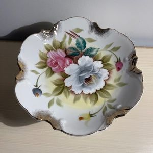 Vintage Pedestal Candy Dish Kashmir Rose Hand Painted 9721